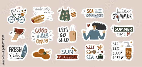Set of cute stickers with summer elements.