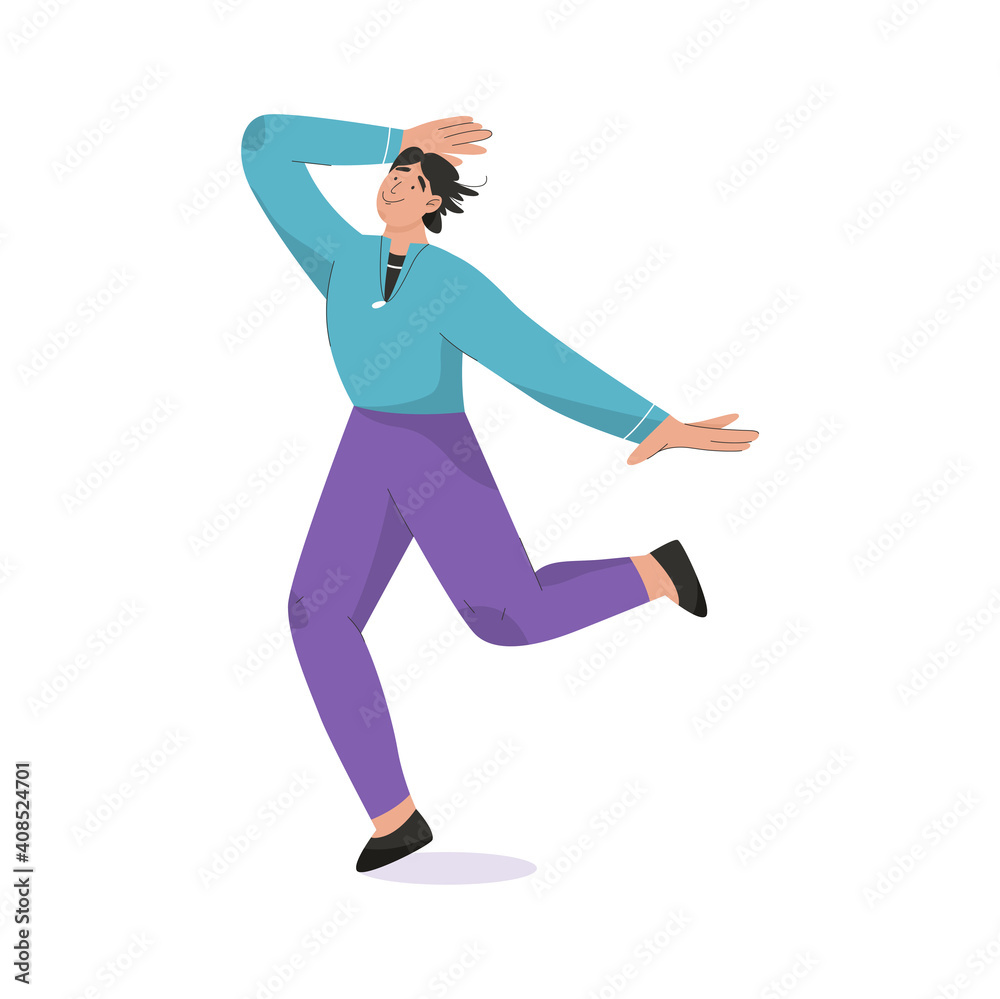 Smiling young man dancing isolated on white background Smiling young man dancing isolated on white background