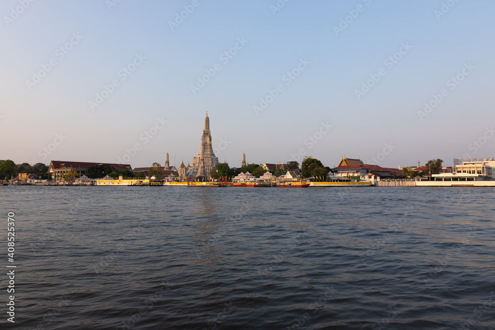 View of Wat Arun Temple from the Chao Phraya river. Buddhist temple in Bangkok. Thailand View of Wat Arun Temple from the Chao Phraya river. Buddhist temple in Bangkok. Thailand