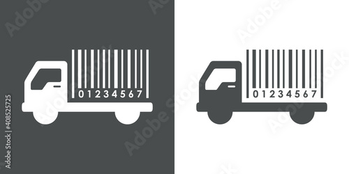 Logotipo código de barras en camión de reparto en fondo gris y fondo blanco