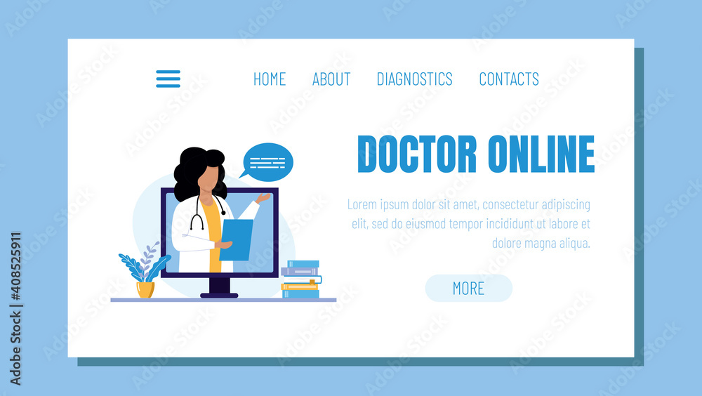 Medical care online. Doctor's consultation at home. Template for a website, landing page, or smartphone app.