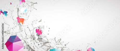 Abstract geometric 3d sphere/half-sphere made of points and lines. Futuristic art technology style.