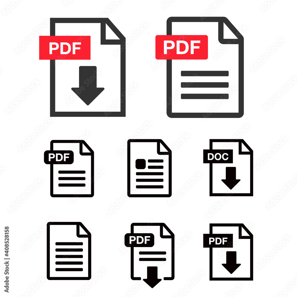 PDF File Icons. Document icon set. File Icons line style illustration PDF File Icons. Document icon set. File Icons line style illustration