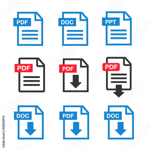 PDF File download icon. Document text, symbol web format information. Document icon set