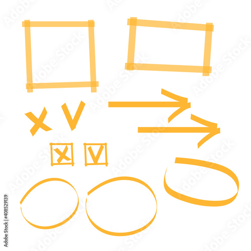 Highlighter marks, stripes, strokes, frames, speech bubbles, crosses, ticks and arrows vector set. Elements drawn with colored marker