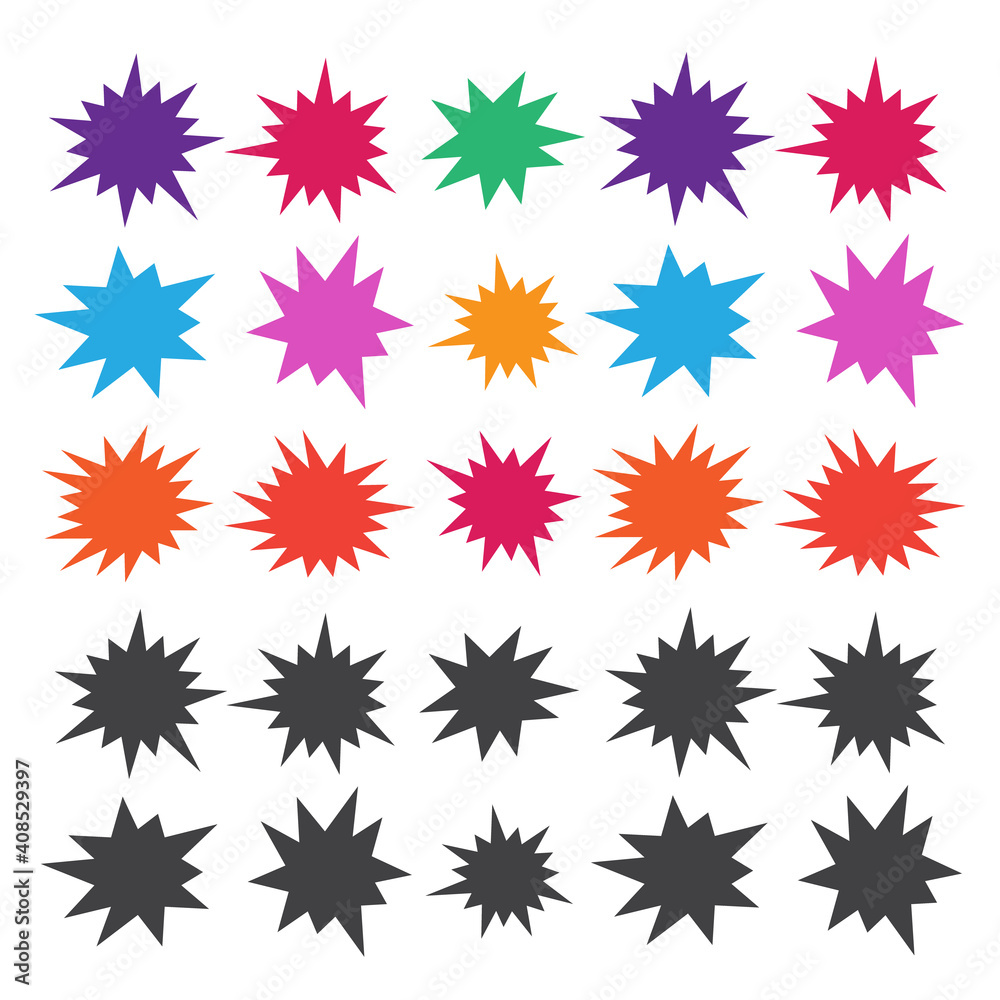 Starburst explosion comic shapes. Speech boom bubble Starburst explosion comic shapes. Speech boom bubble