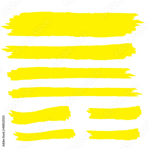 Yellow highlight marker lines. Highlighter strokes vector. Marker marks