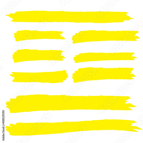 Yellow Highlighter Marker Strokes. Yellow watercolor hand drawn highlight