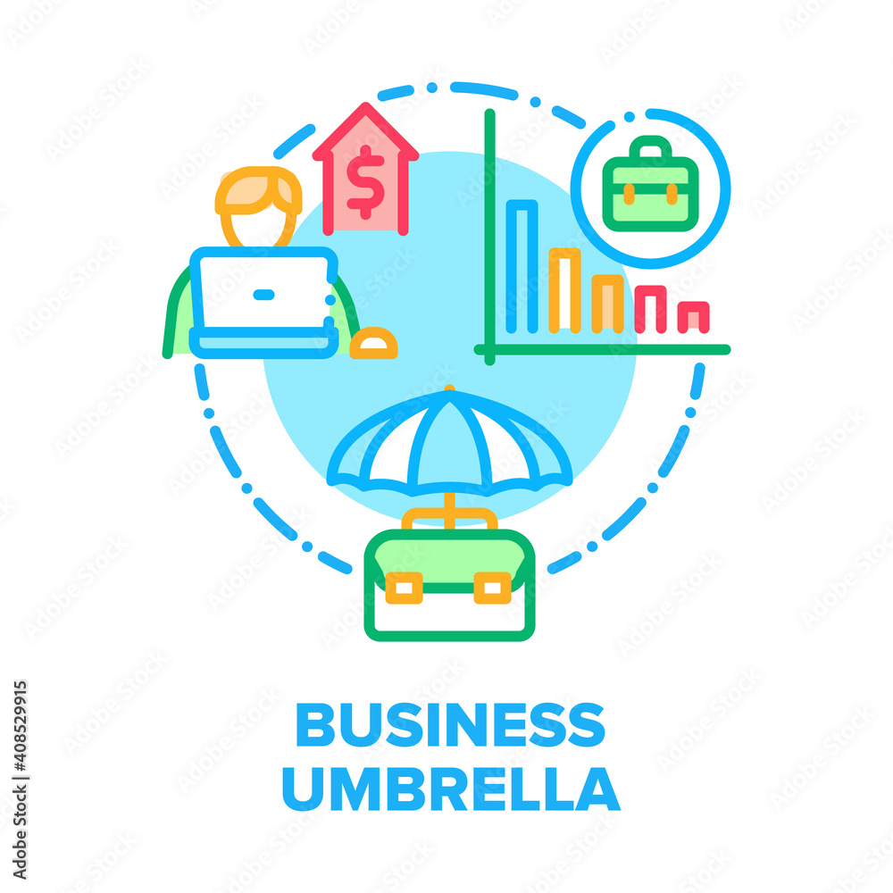Fototapeta premium Business Umbrella Accessory Vector Icon Concept. Business Umbrella Professional Recruitment, Training, Consulting And Advertising Company. Financial Report And Safe Color Illustration