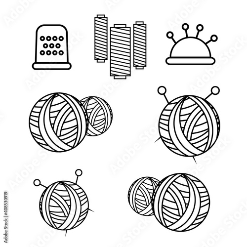 Sewing fashion needlework tailor vector icons. Tailoring and dressmaking craft