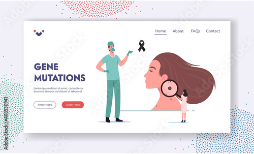 Skin Cancer, Melanoma Dermatology Problem Landing Page Template. Tiny Doctor Oncologist Character Examine Woman Mole