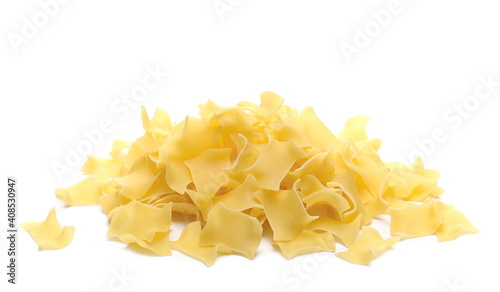Pasta all'uovo pile isolated on white background
