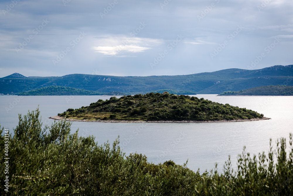 View from Kanal Bay, Island of Iz, Zadar archipelago, Dalmatia, Croatia