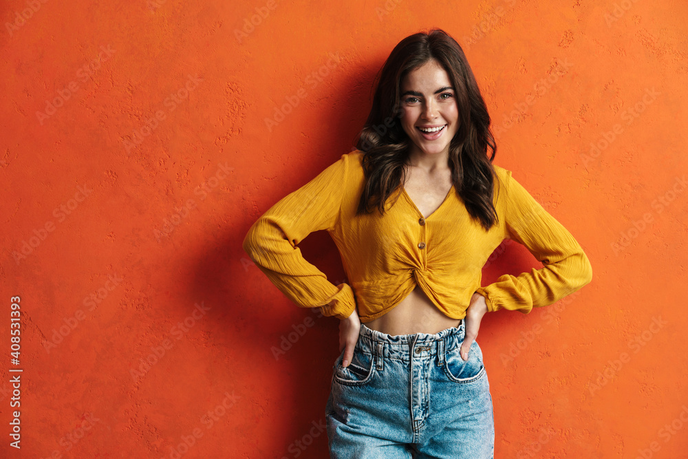 Portrait of happy smiling woman dressed in casual wear Portrait of happy smiling woman dressed in casual wear