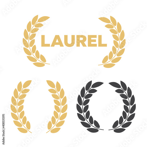Set of silhouette circular laurel. Laurel wreath with golden ribbon