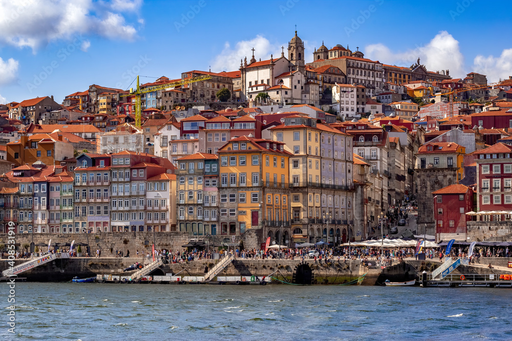 View of Old town skyline from across the Douro River.  Porto. Portugal