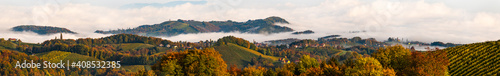 Fototapeta Naklejka Na Ścianę i Meble -  Winery in south Styri, Austria. Panoramic view at hills of wine road. Famous Tuscany like destination.