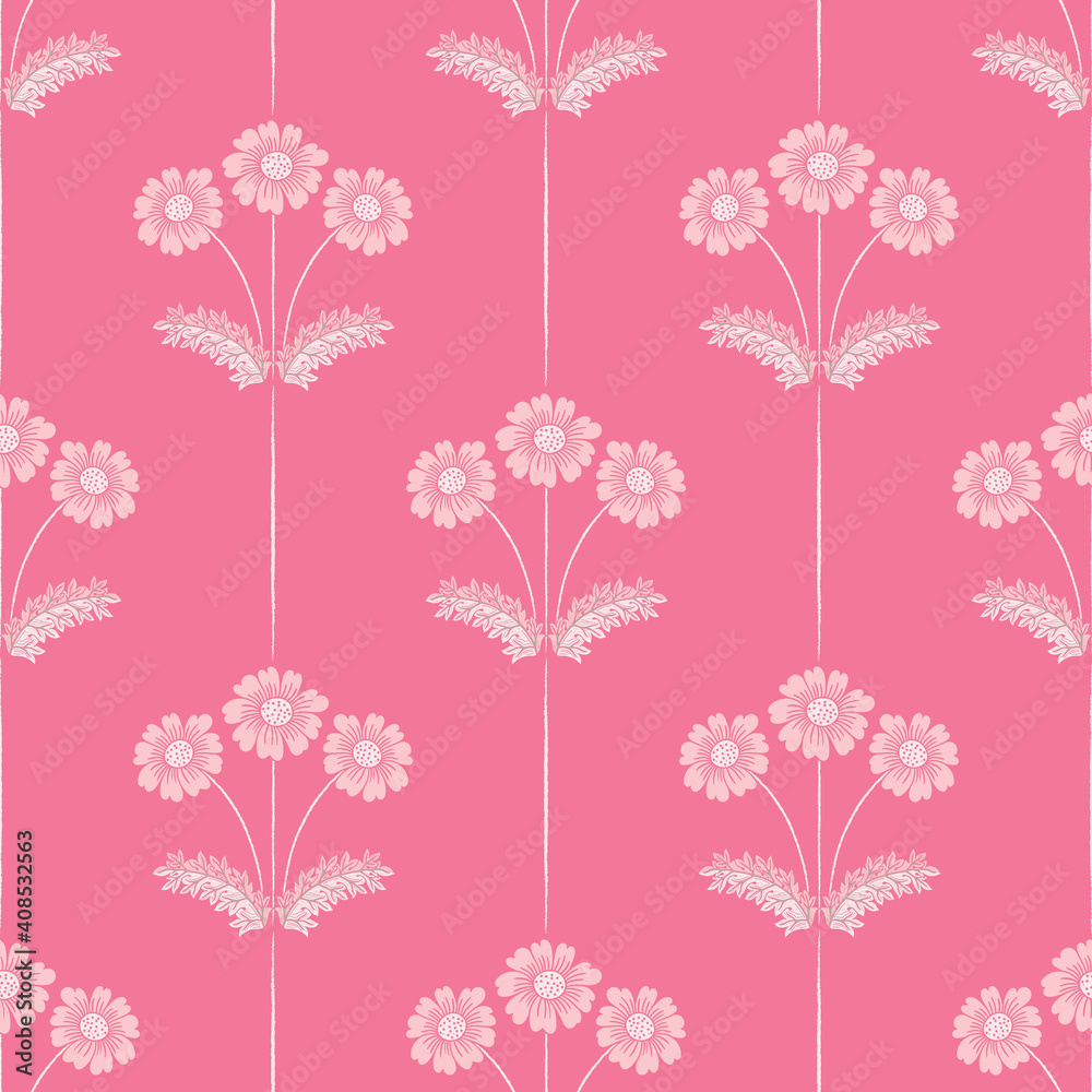 Pink Flower Bouquet in Damask Style Vector Seamless Pattern