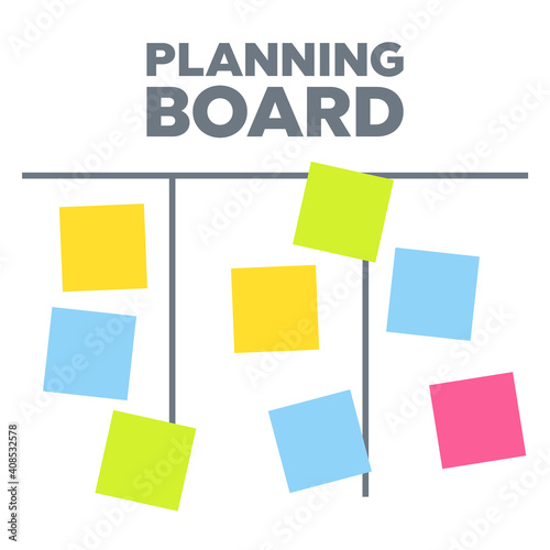 Process planning board with color sticky notes. Board with colored note sticker vector