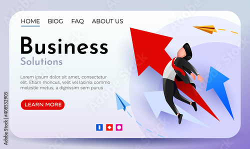 Businessman rising on a growing arrow. Business success.