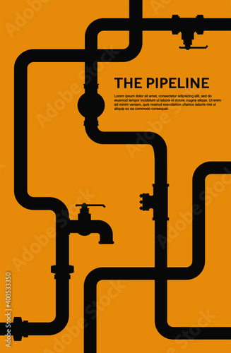 Pipeline infographic. Oil, water or gas flat valve design. Pipeline construction isolated