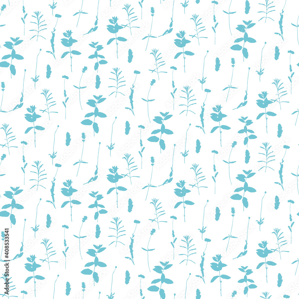 Floral background. Vector seamless pattern with hand - drawn poppies, lavender flowers  and leaves.