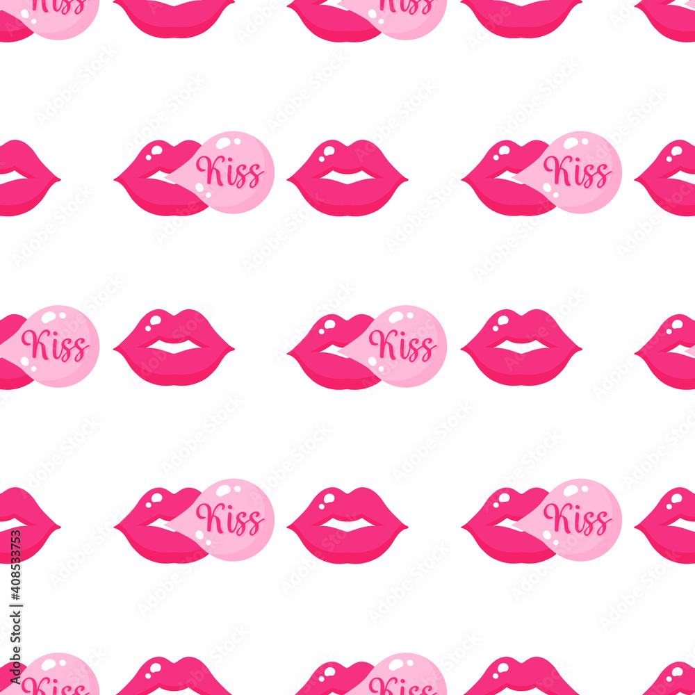 Seamless pattern of chewing gum with lips for the wedding or Valentine's Day. Seamless pattern of chewing gum with lips for the wedding or Valentine's Day.