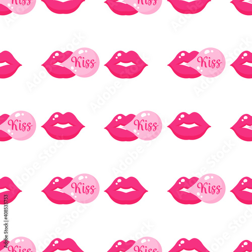 Seamless pattern of chewing gum with lips for the wedding or Valentine's Day.