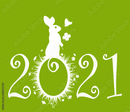 Ostern, 2021, hase, klee, blatt, grün, weiß, 
