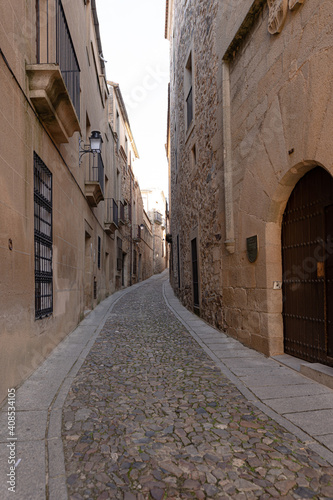 Photo of the streets of the ancient city of Caceres  in Extremadura  Spain. This medieval city is declared as UNESCO World Heritage Site.