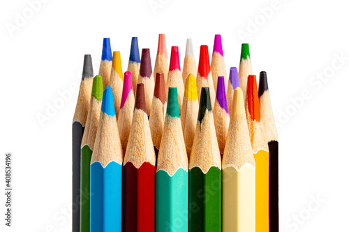 a bunch of colored pencils isolated on white background