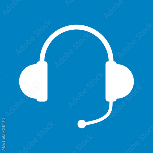 Headset, Kopfhörer - Icon, Symbol, Piktogramm, grafisches Element - Vektor - Hintergrund - blau weiß 