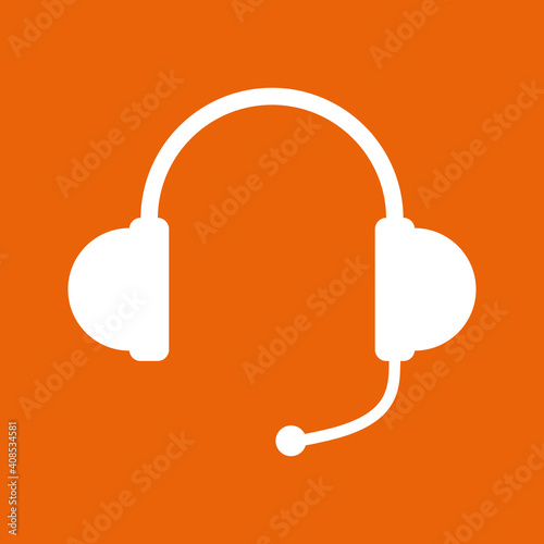 Headset, Kopfhörer - Icon, Symbol, Piktogramm, grafisches Element - Vektor - Hintergrund - orange weiß 