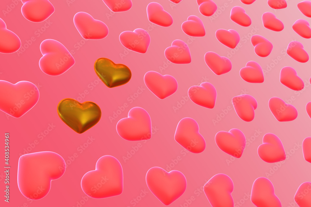 Hearts grid background with a golden couple