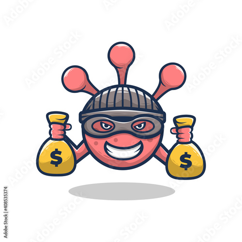 cartoon virus steal money vector illustration design. the covid-19 design concept destroys the economy. flat cartoon style