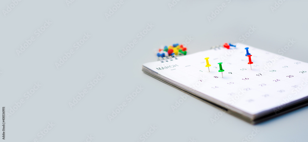 Calendar and scheduled appointments with pins. Calendar and scheduled appointments with pins.