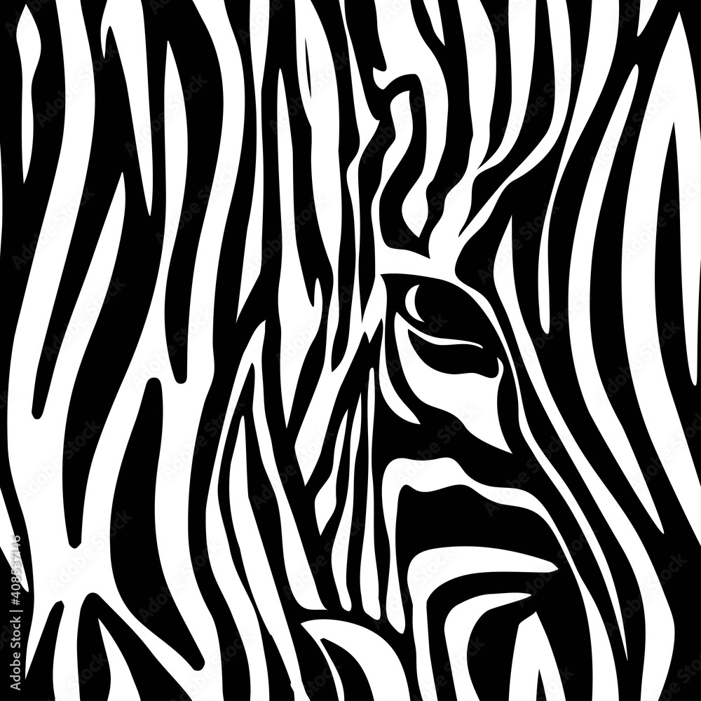 Fototapeta premium seamless zebra skin texture pattern, repeating pattern with zebra eye, black and white striped animal background