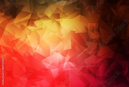 Dark Red, Yellow vector shining triangular background.