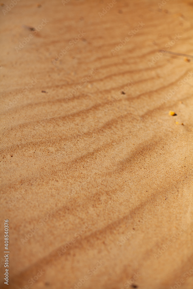 vertical photo. light yellow sand. wind waves in the sand. summer time. sunny day. patterns in the sand in the form of waves. hot day.