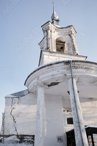 White stone church on the cold winter  photo