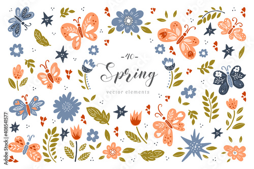 Spring big collection. Hand drawn illustration on white background
