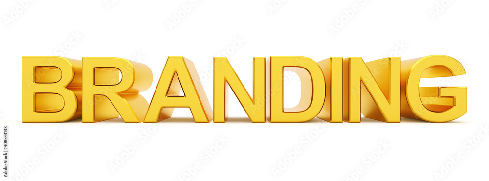 Branding written with golden letters, 3d render.