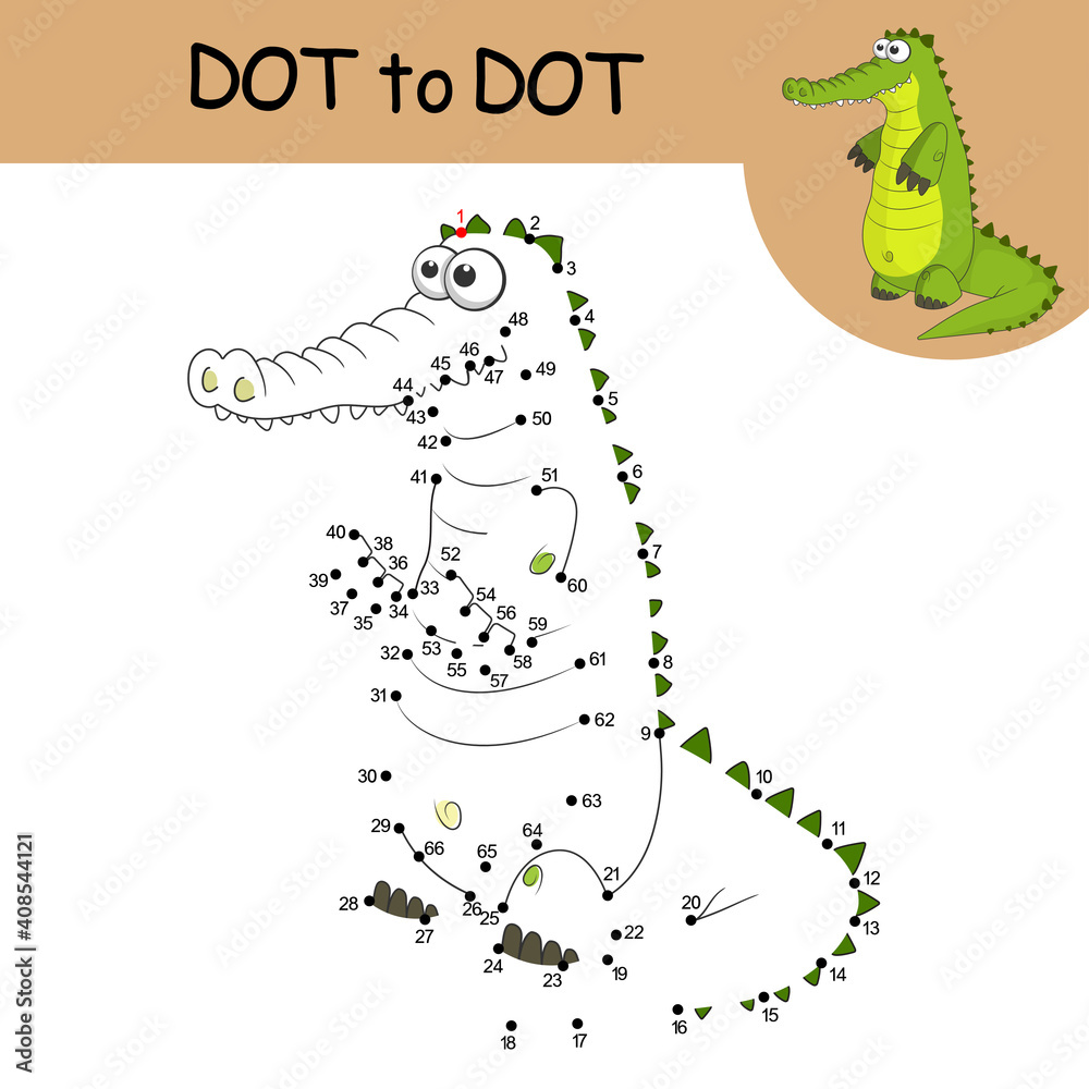 Dot to dot Game with answer. Crocodile. Connect the dots by numbers to draw  cute cartoon