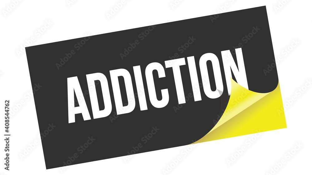 ADDICTION text on black yellow sticker stamp. ADDICTION text on black yellow sticker stamp.