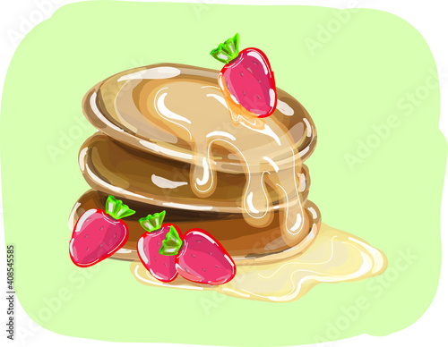 pancake with strawberry and honey