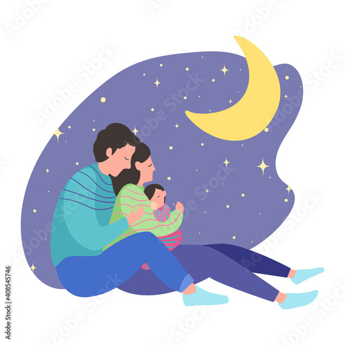 family on night bakground
