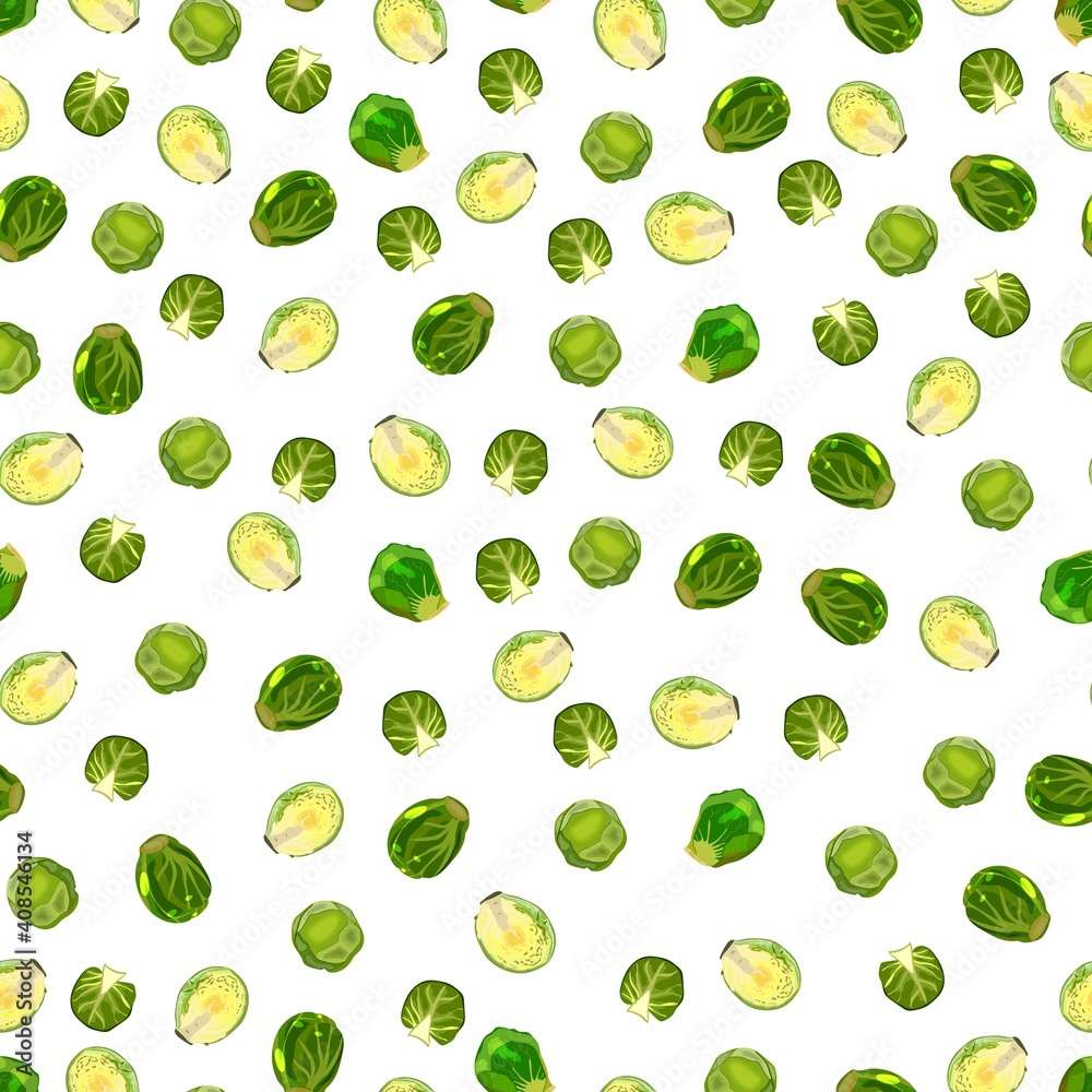 Seamless background of brussels sprouts. Fresh organic and healthy, diet and vegetarian food. Vector illustration isolated on white background. Seamless background of brussels sprouts. Fresh organic and healthy, diet and vegetarian food. Vector illustration isolated on white background.