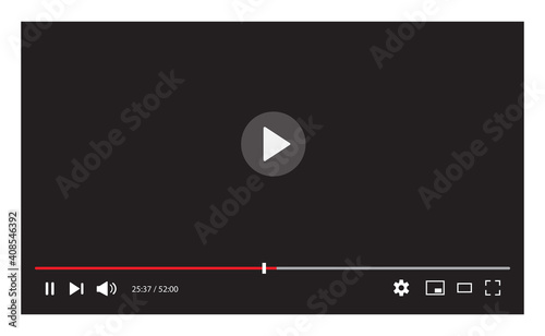 Video player interface isolated on white background. Video streaming template design for website and mobile apps. Vector illustration
