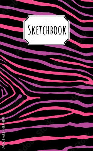 Zebra skin texture vector background, sketchbook illustration with hand drawn black and white stripes