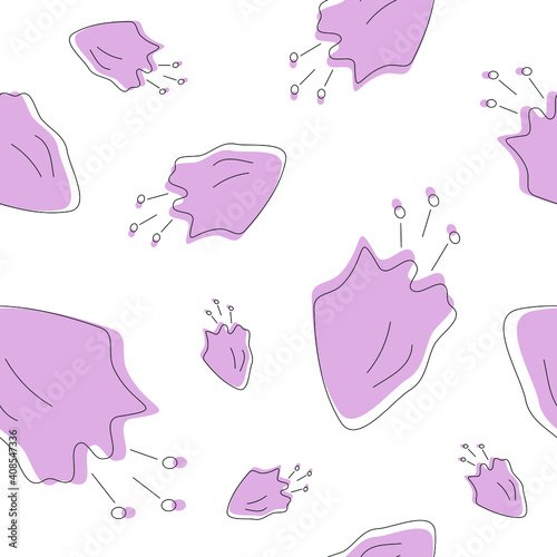 Abstract buds of tender pink color scattered on white background. Seamless pattern. Flat, simple and minimal. Great for wrapping, packaging, design for kids, teens or ladies.